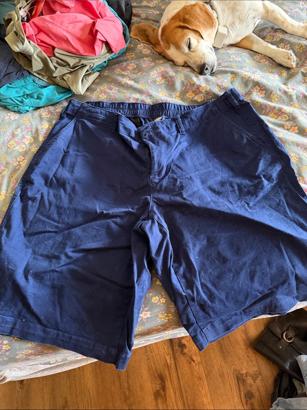 Lands' End Navy Blue Men's Flat Front Cotton Shorts